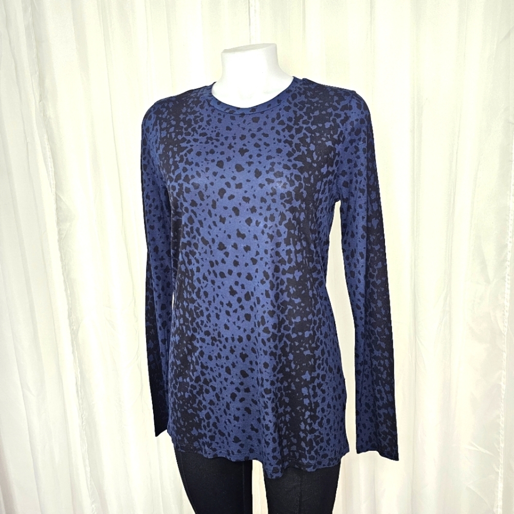 Vince Navy and Black Leopard Cheetah Animal Print Long Sleeve Tee Size Small
